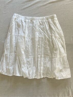 White Eyelet Tiered Skirt - 100% Cotton - Size M
